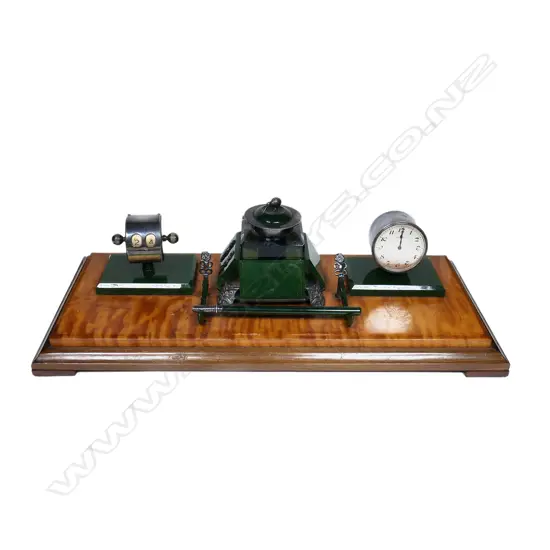 P N Denton (Wellington) silver, pounamu and wood desk stand,